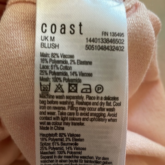 Pale pink with black lace on the top front and bottom of long sleeves Sz M - Picture 5 of 5